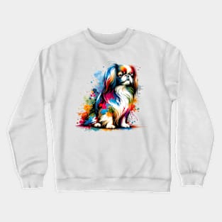 Elegant Japanese Chin in Colorful Splash Art Style Crewneck Sweatshirt